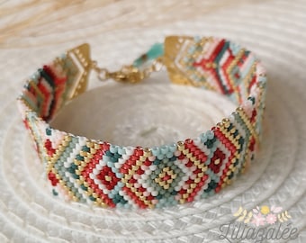 Pattern peyote stitch bracelet Camille red and green PDF