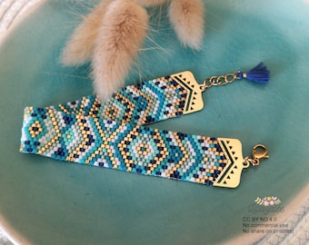 Pattern peyote stitch bracelet Camille blue and green PDF