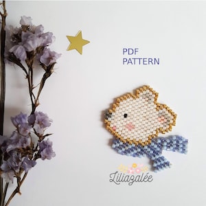 May include: A PDF pattern for a beaded white bear with a blue and white striped scarf. The pattern is for a craft project and is available for download.