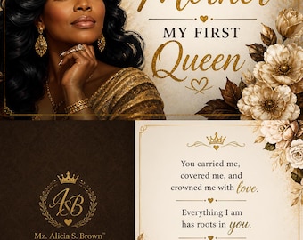 Royal Mother's Day Card, African American Queen Mom, Luxury 5x7 Printable (PNG Files)