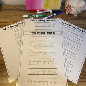 Laminated Name Practice Worksheets- Custom - perfect for tracing- dry erase