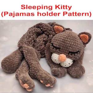 Pajama case Pattern. Sleeping Kitty. The crocheting pattern with detailed descriptions, videos and photos. PDF file to download. English.