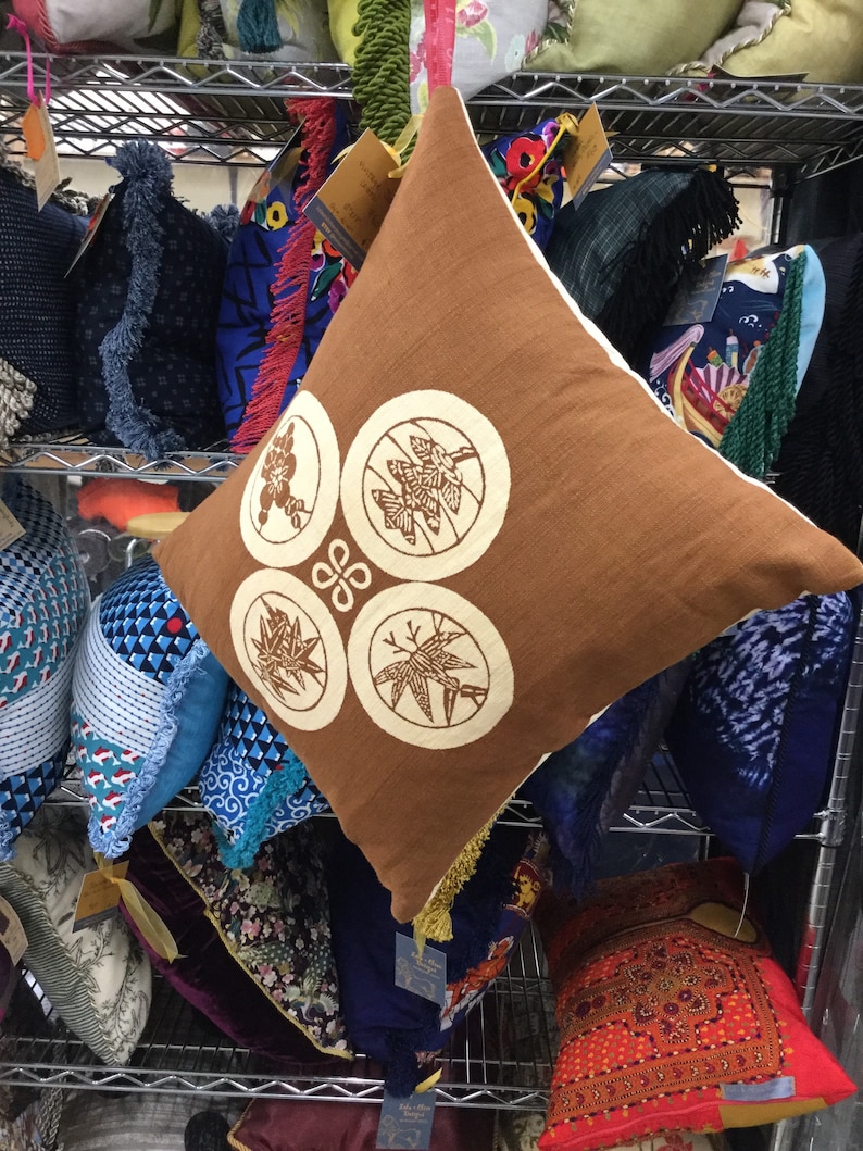 Charming Japanese cotton tan and cream accent cushion