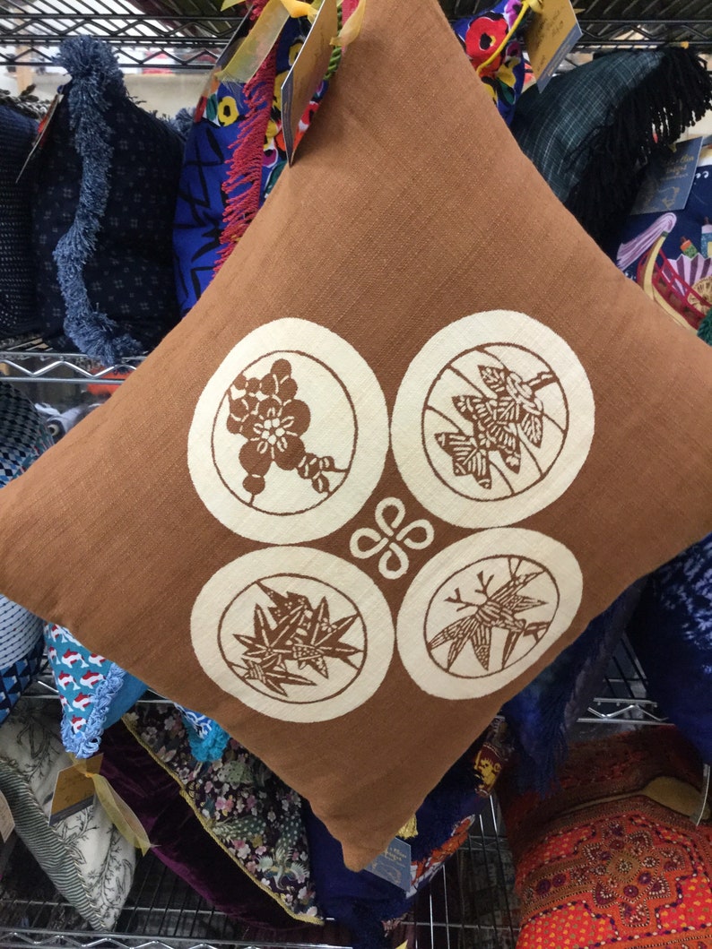 Charming Japanese cotton tan and cream accent cushion