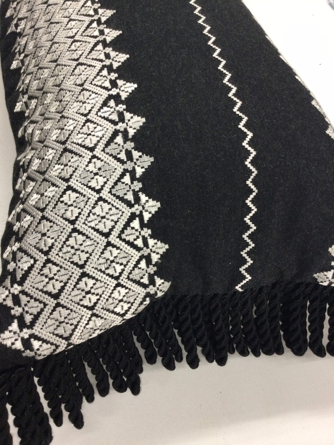 Elegant Black Wool With White Embroidered Cushion - Etsy