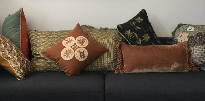 Charming Japanese cotton tan and cream accent cushion