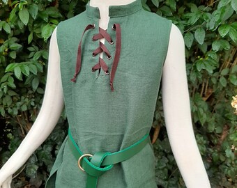 Toddler Linen Sleeveless Medieval Tunic - Dark Green