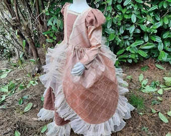 Girls Silk and Linen Renaissance Style Gown with Hoop Skirt - size 7/8