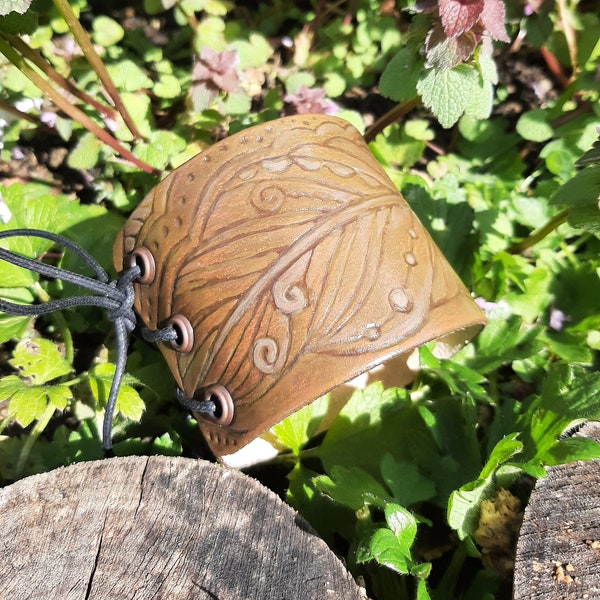 Leather Rustic Feather Cuff Bracelet (Larger Size)