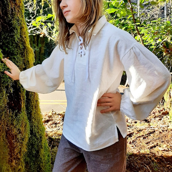 Child / Teen Linen Renaissance Shirt -  White