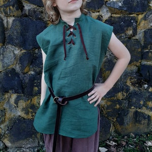Child/Teen Linen Sleeveless Medieval Tunic - Dark Green