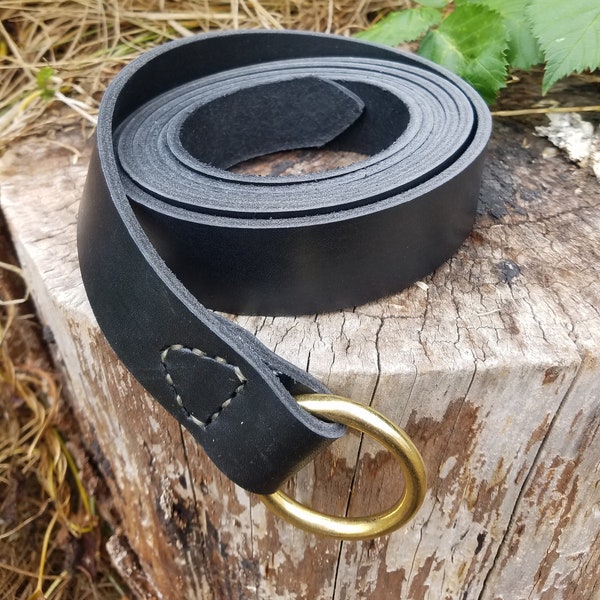 Adult Size Medieval Leather Ring Belt - Black (Super Long)