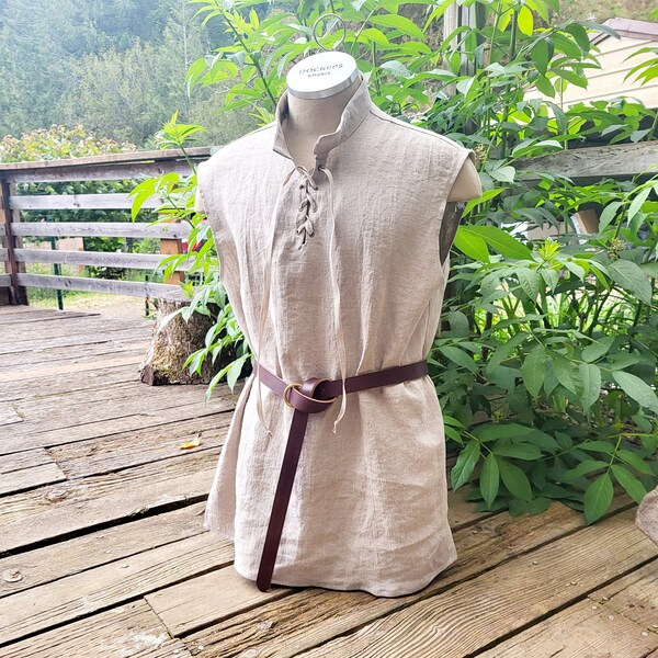 Men's Sleeveless Linen Medieval Tunic - Rustic Natural size L/XL