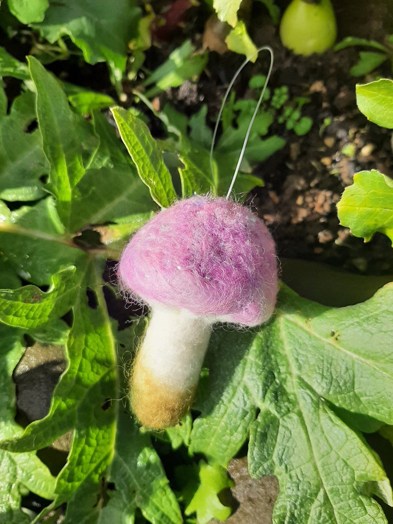 Beaded Needle Felted Mushroom Ornament