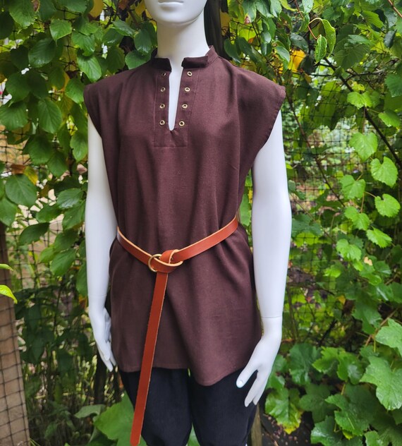 Child/teen Linen Sleeveless Medieval Tunic - Dark Chocolate Brown