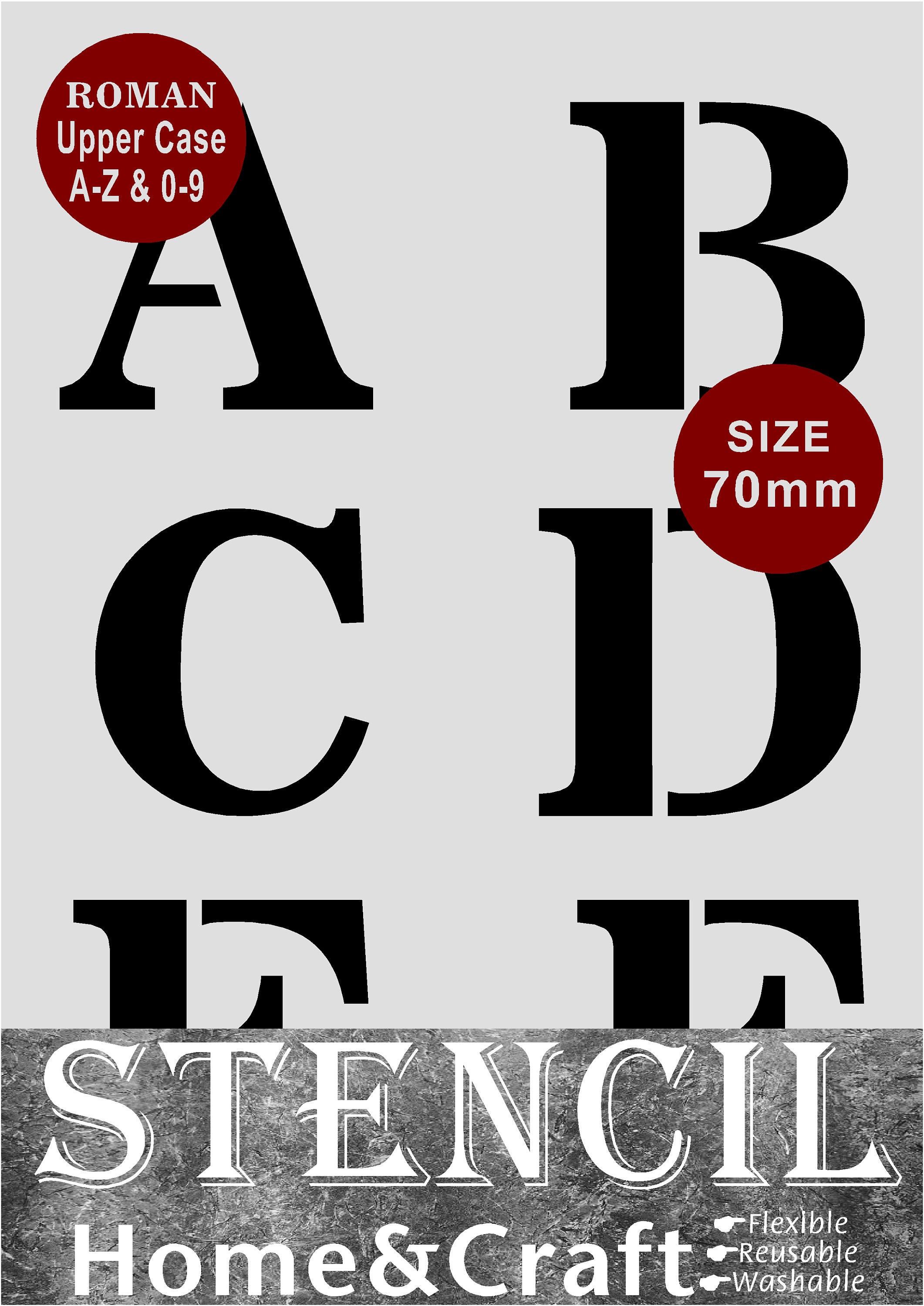 LETTER STENCILS 70mm BLOCK Style Capital Letters 0-9 