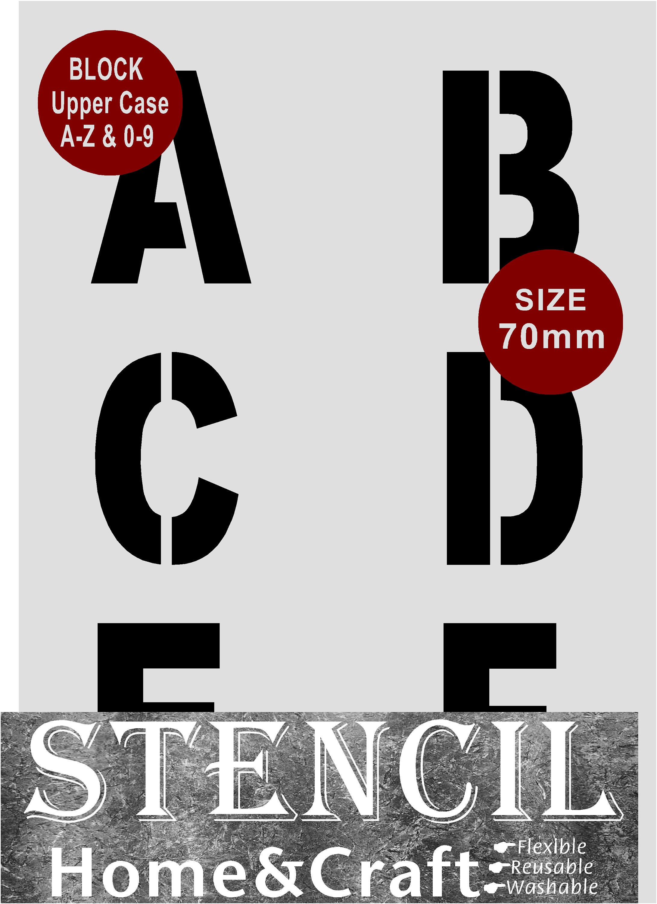 LETTER STENCILS 70mm BLOCK Style Capital Letters + 0-9 - Etsy UK