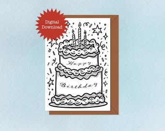 Birthday Cake Colouring Card | DIY Kids Activity | Printable | Digital Download