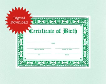 Pet Cat Birth Certificate Print Blank Template (digital Download) Etsy