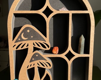 Wooden Mushroom Crystal Display Shelf