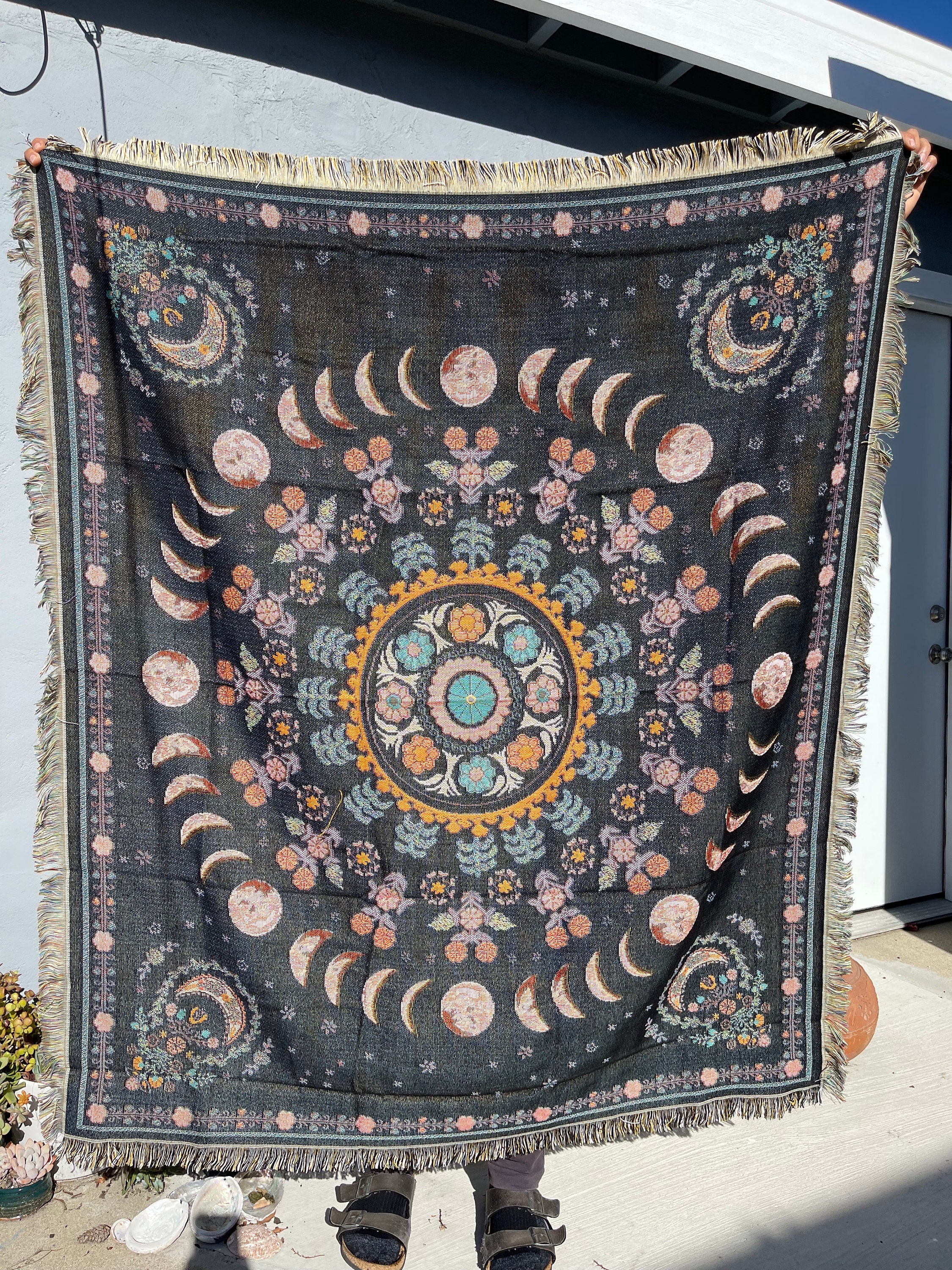 Moon Phase Mandala Throw Blanket Etsy