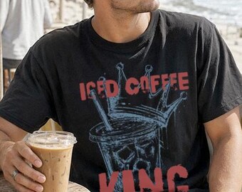 Iced Coffee King Grunge Clothes Cool Stuff Coffee Shirt Men Alt Clothes Baggy Mens Tops Stepdad Fathers Day Roommate Gift Iced Coffee Tees