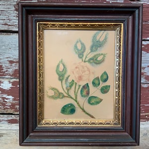 1870’s Original Floral Watercolor Painting w/Original Photo of Artist Worcester MA Carte de Visite Photography Provenance Fitzpatrick Family