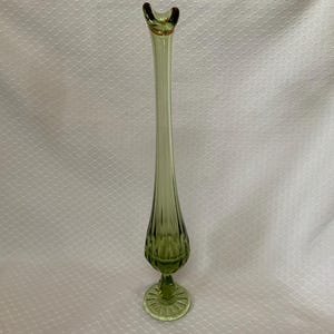 Fenton Swung Vase Avocado Green Pedestal 14” 1950’s Collectible Glass MCM