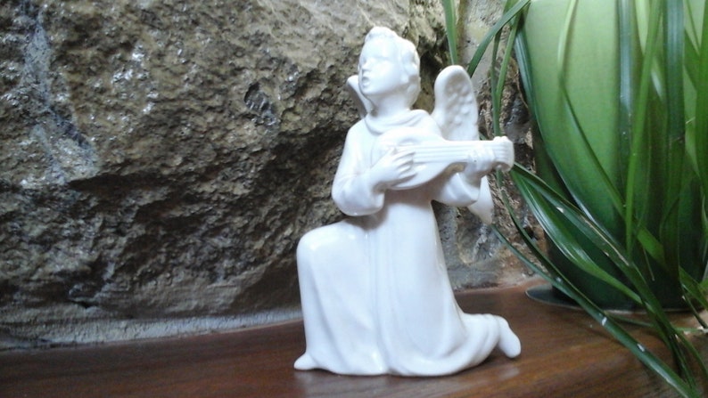 Antique White Angel with Lute Full Bee Hummel TMK-2 Mark pre-1955Goebel Christmas Collectible Home Decor
