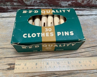 Vintage Wood Clothespins Original Box Made by Diamond Match Co Laundry Collectible