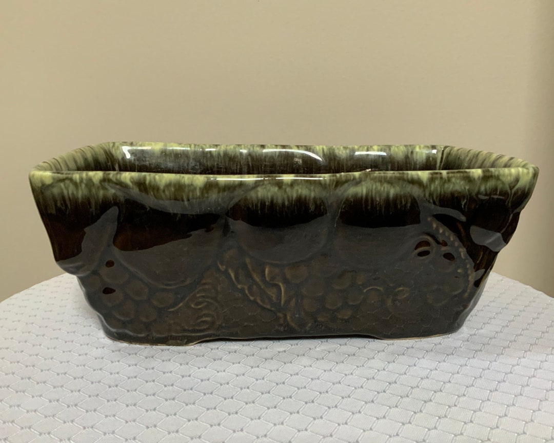 Vintage Hull Green Drip Glaze Planter Grapes F18 Succulents Etsy
