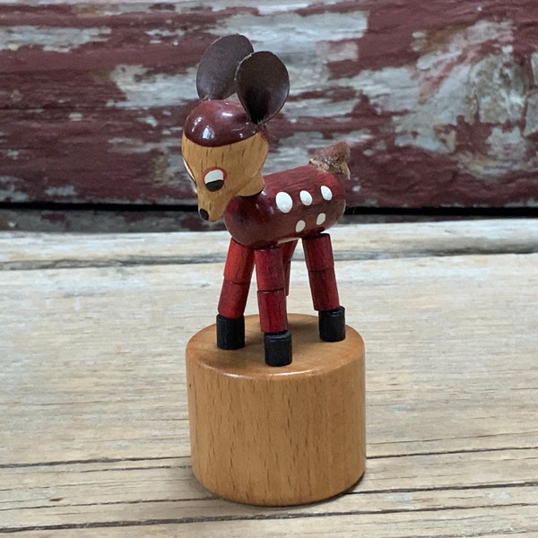 Thumb Push Wooden Puppet 1960s Collapsible Toy Deer Siltoys Made in Italy