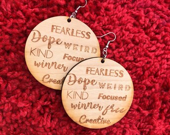 Affirmation Wooden Earrings