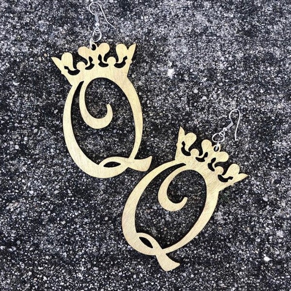 Q for Queen Wooden Earrings