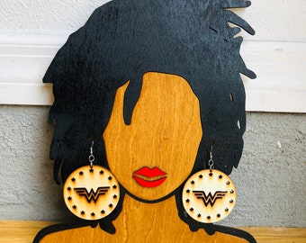 Wonderwoman Wooden Earrings