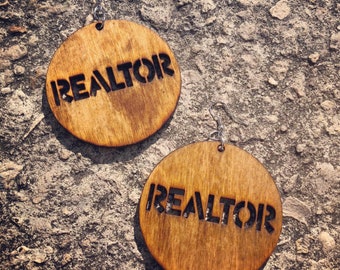 Realtor Wooden Earrings / Wooden Circle Earrings / Real Estate Earrings / Realtor Earrings / Lightweight Natural from Wood