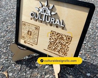 Wooden Scan Me QR Code Plaque W/ Stand