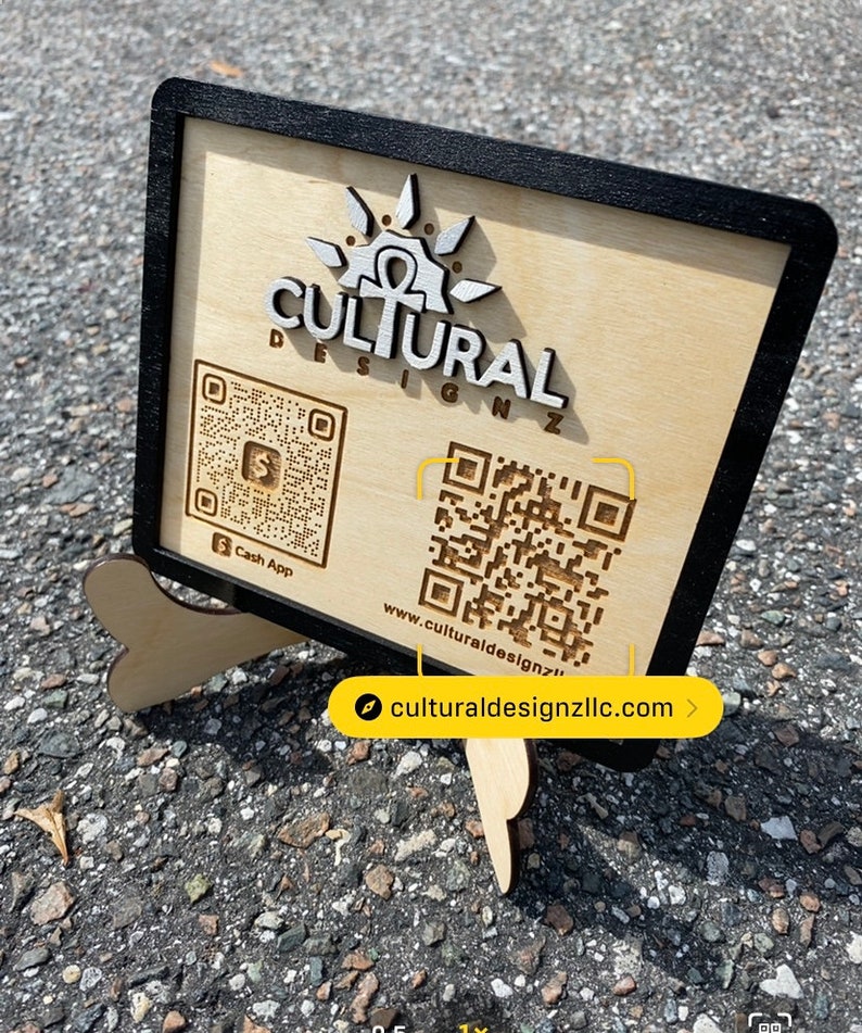 Wooden Scan Me QR Code Plaque W/ Stand image 1
