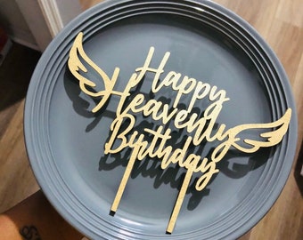 Happy Heavenly Birthday Wooden Cake Topper