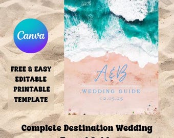 Guía de viaje para bodas de destino / Itinerario de boda digital editable e imprimible para invitados