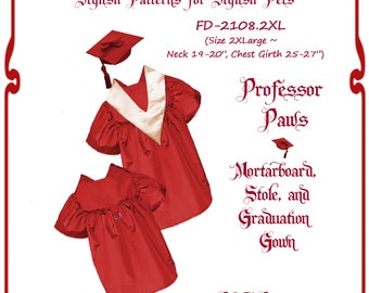 Professor Paws, FD-2108.2XL, PDF Pet Graduation Gown, Stole,  Mortarboard Sewing Pattern Pcs & Guide, Size 2X-Large,  Instant Download