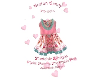 Cotton Candy, FD-1007.Large, PDF Dog Dress Pattern Pieces & Sewing Guide.  Ruffled Hem Dress and Bodice Inset, "Instant Download"