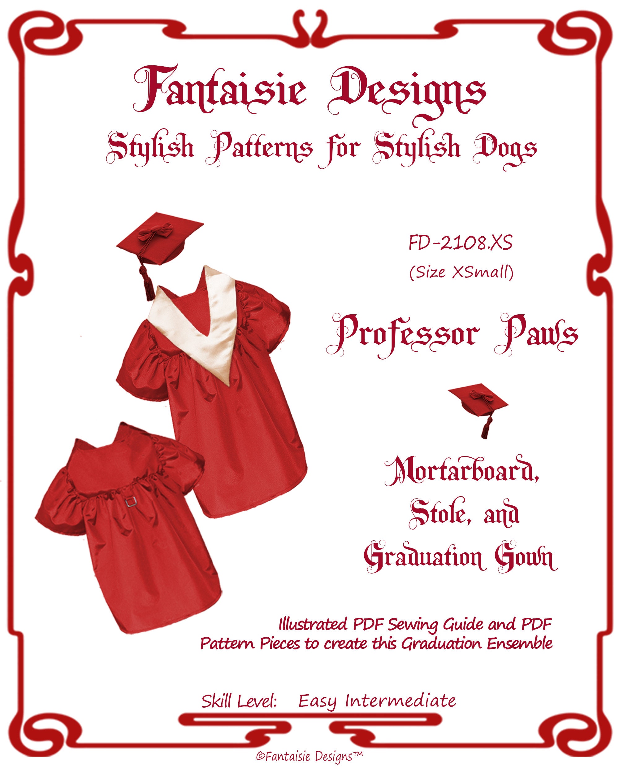 Professor Paws, FD-2108.XS,PDF Pet Graduation Gown, Stole & Mortarboard  Sewing Pattern Pieces and Guide,, Sz Xsmall, Pdf Instant Download - Etsy