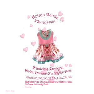 Cotton Candy, FD-1007.ProC PDF Dog Dress Pattern Pieces  & Sewing Guide.  Ruffled Hem and Bodice Inset, 10 Sizes  "Instant Download"