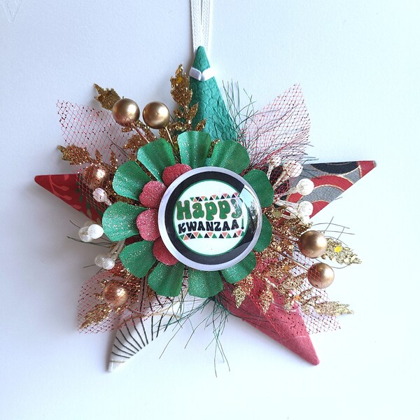 Happy Kwanzaa Hanging Ornament in Green Black and Red, Wall Art Symbolizing African American Holiday, Black Cultural Celebration Ornament
