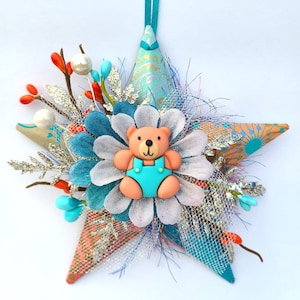 Pretty One of a Kind Gift for Baby Shower, New Baby Commemorative Ornament, First Christmas, Gender Neutral Baby Ornament with Teddy Bear