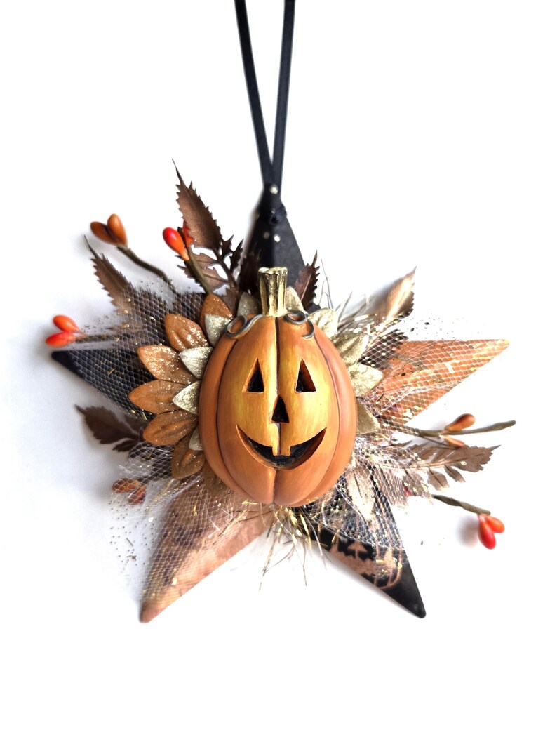 Halloween Pumpkin Star Ornament, Fall Wall Decor, Gift for Halloween