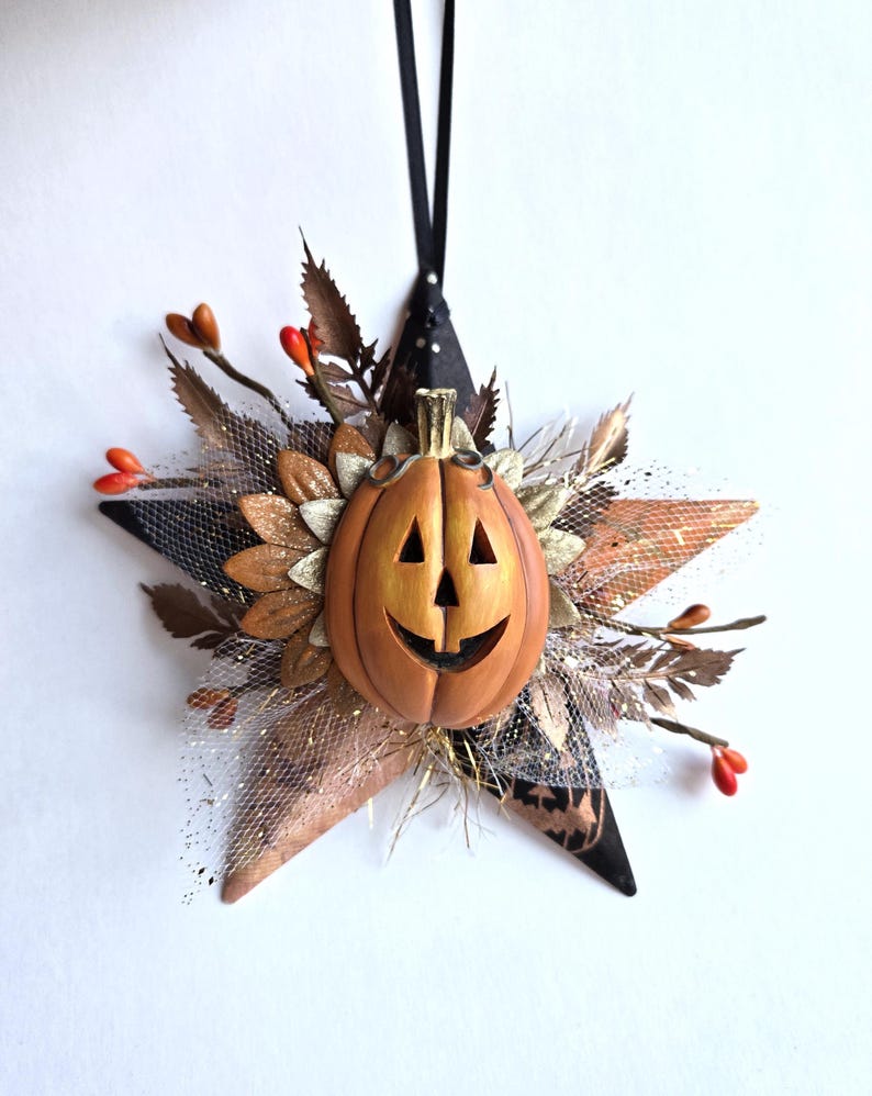 Halloween Pumpkin Star Ornament, Fall Wall Decor, Gift for Halloween