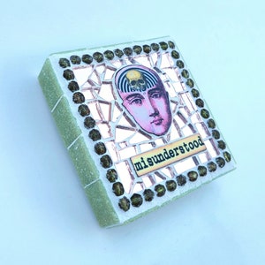 One-of-a-Kind Head Skull in Brain Mixed Media Mosaic, &quot;Misunderstood,&quot; Mosaic Art of a Vintage Face with Skull Brain, Goth or Steampunk Art