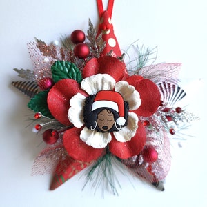 Christmas Ornament with Black Mrs. Claus, Cool and Contemporary Christmas Ornament with Black Woman, Holiday Party Exchanger